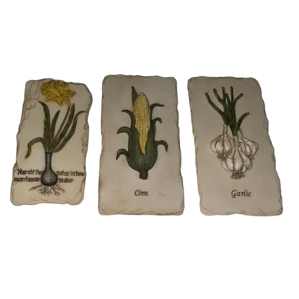 Botanical Wall Plaques‎ Set of 3 Garlic Corn Narcissus One Neolin New York Cook